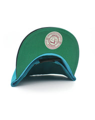 Platypus designer streetwear yin yang design snapback cap teal and green close of visor sticker