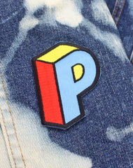 Letter P 3D optical illusion type embroidered Iron On Badge for denim jacket
