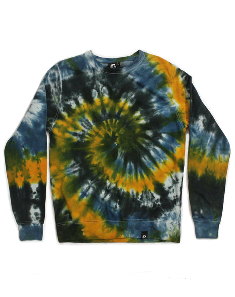 Tie Dye Blue, Charcoal and Yellow Spiral Sweatshirt - Size S