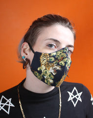 Side of Metallic Japanese Tiger Designer Fabric Mask UK