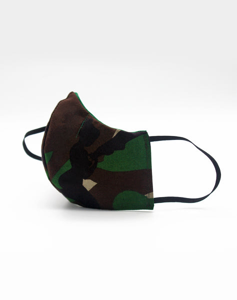 side view of fitted camo mask on Platypus Streetwear