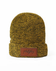 Platypus leather logo Antique Mustard beanie hat