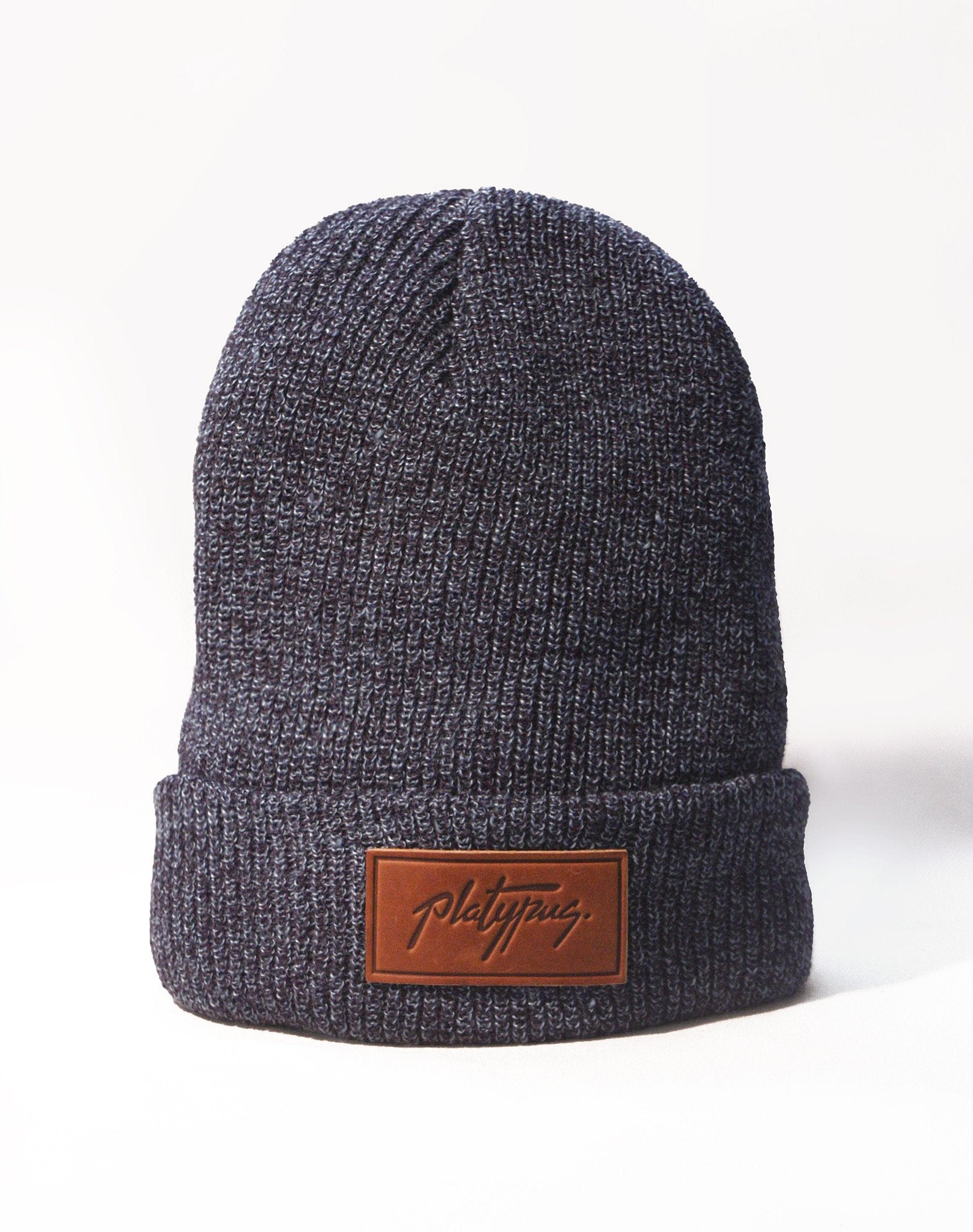 Platypus leather logo Antique Slate blue beanie