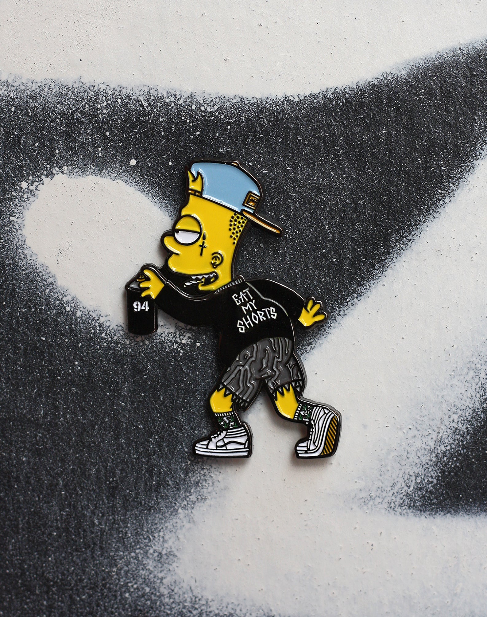 Bart simpson parody enamel pin badge eat my shorts 94 Montana grafitti 