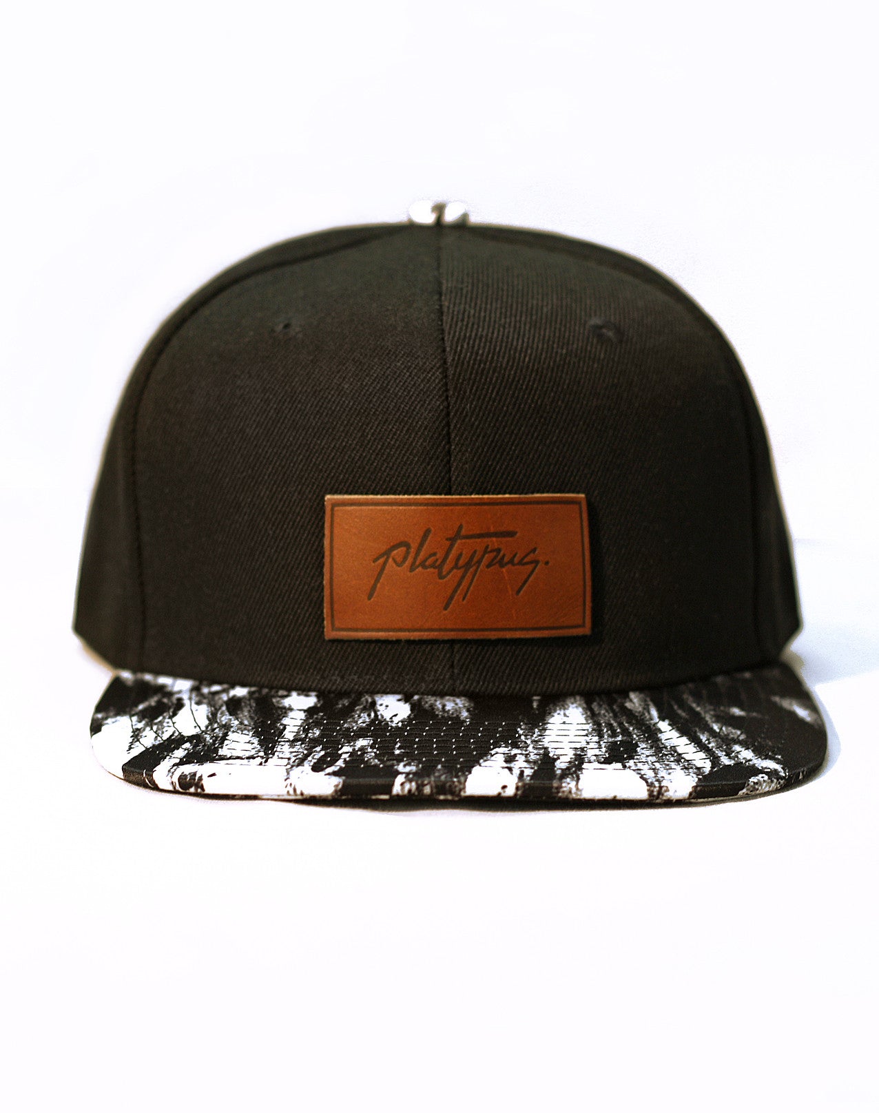 Black and White Charcoal Pattern Platypus Snapback Cap