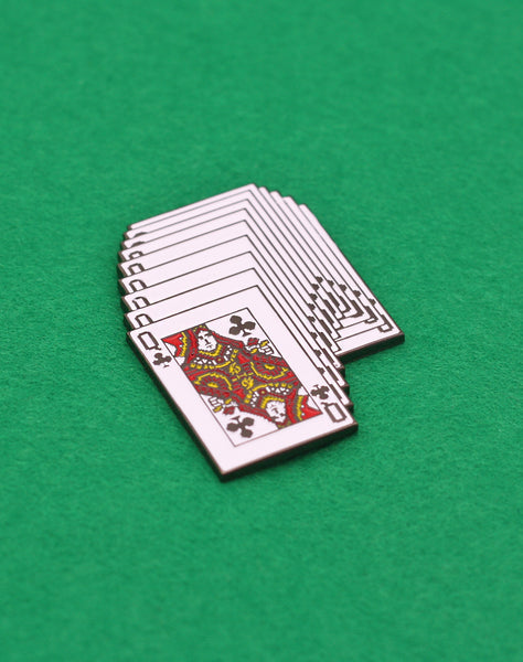 close up queen of clubs 90s solitaire designer pin badge uk