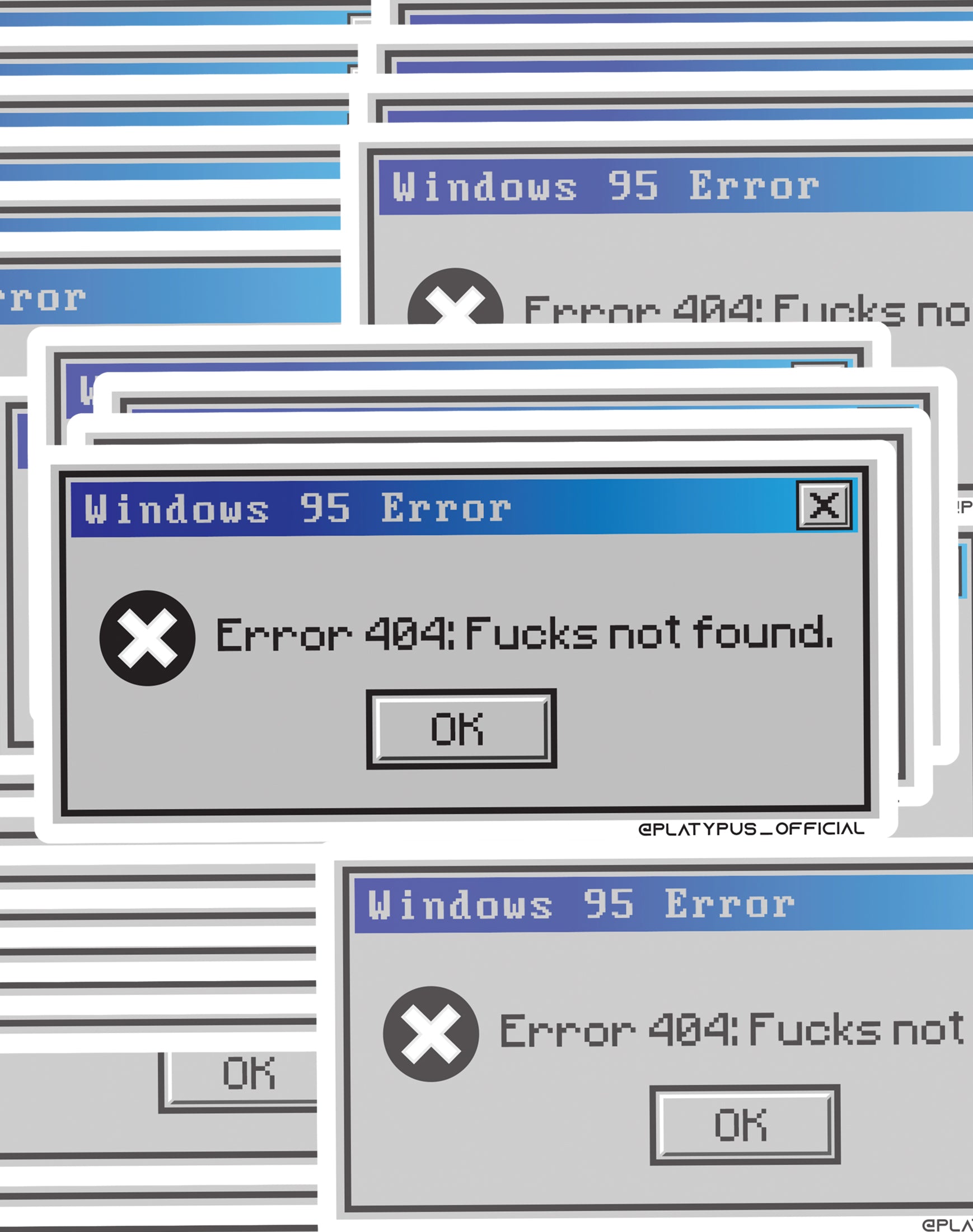 Funny Windows 95 Error 404 Vinyl Decal Sticker Art by Maxine Abbott