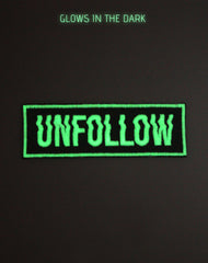 glow in the dark unfollow type designer embroidered iron-on patch at night