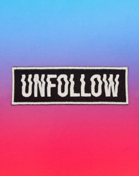  unfollow glitched typography design goth emo punk best protest embroidered patches badges