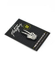 Glow in the dark peace sign goth emo alternative enamel pin badge in Platypus packaging.