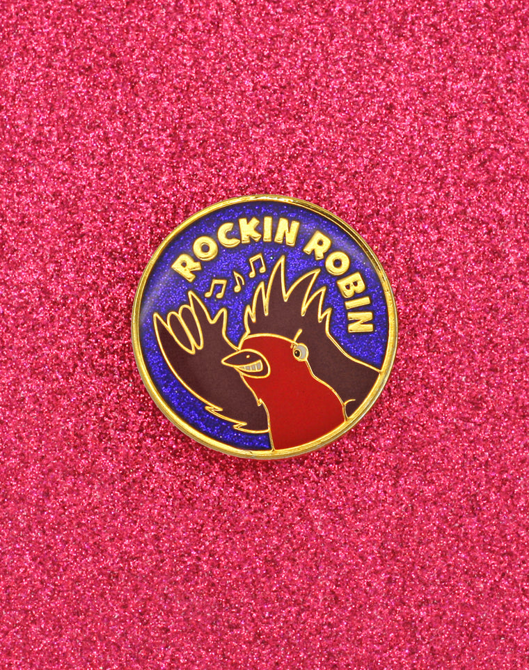 Rockin Robin Glitter Enamel Pin Badge