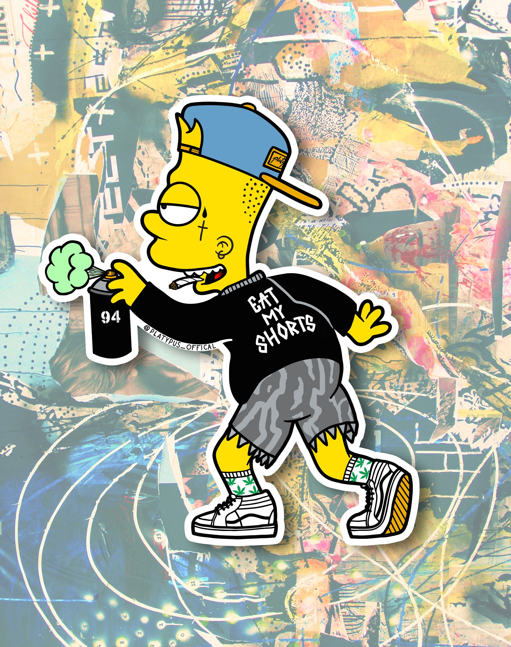 Graffiti Eat my shorts Bart Simpson parody vinyl decal sticker design by Maxine Abbott