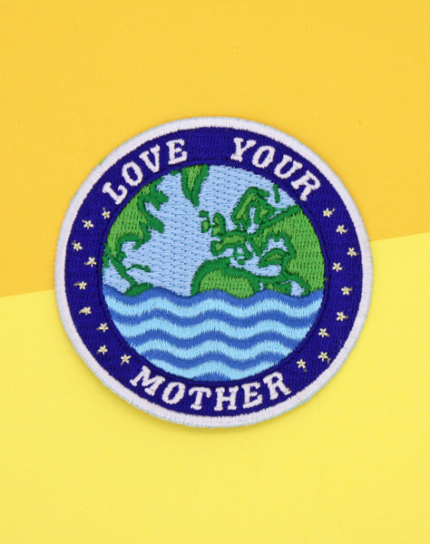 Love your mother earth embroidered environmental iron on patch design by Maxine Abbott