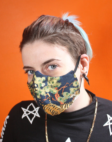 Unisex Metallic Japanese Tiger Fitted Cotton Mask made in UK