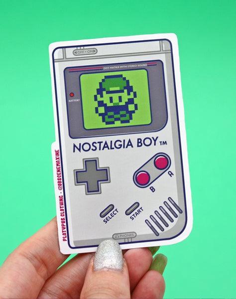 Nostalgic Game Boy Retro gaming Designer Vinyl decal sticker Platypus UK to scale
