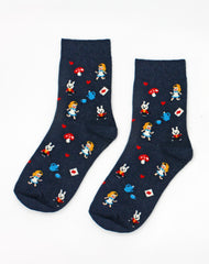 Pair of womens alice in wonderland patterned  socks Platypus UK accessories 
