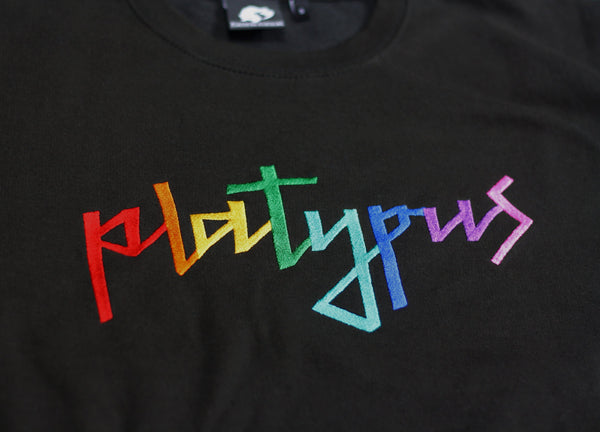 Big Embroidered Rainbow Logo Platypus Streetwear Clothing Unisex Sweatshirt close up