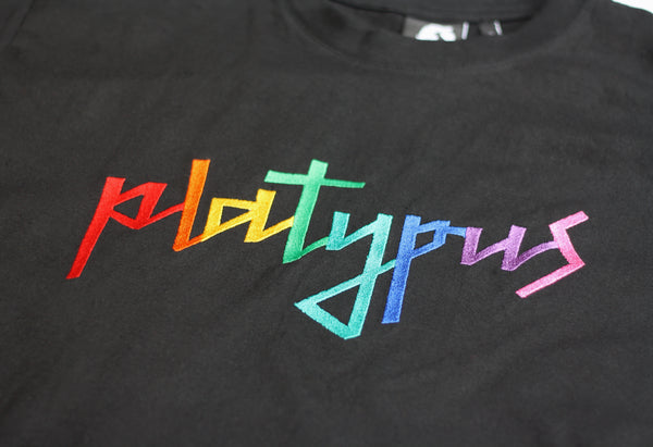 Platypus Rainbow Signature Embroidered Black T-Shirt