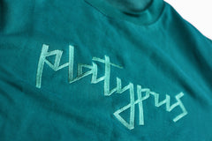 Close up of embroidered lettering unisex Teal Crewneck Crewneck Sweatshirt