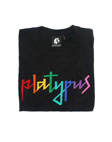Embroidered Rainbow Pride Platypus UK Streetwear Black Folded Sweatshirt