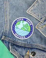 Love your mother earth embroidered eco at patch on denim jacket