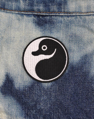 School of Platypus Yin Yang Iron on patch badge on denim jacket