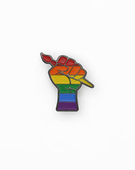 Pride Rainbow LGBT revolution power fist metal enamel pin badge silver 