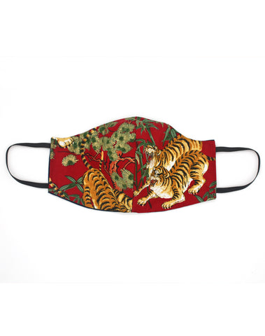 Red Unisex Japanese Tigers Luxury Fitted Fabric Face Mask