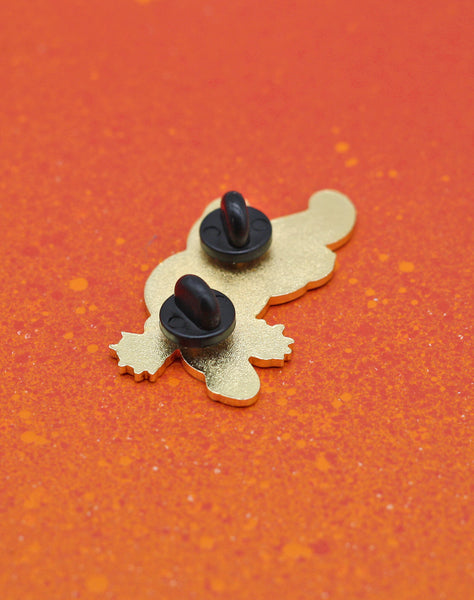 Back of Gold Platypus Skeleton Enamel Pin Badge with 2 rubber backs