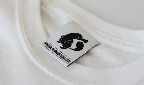 Close up of official Platypus Woven Label